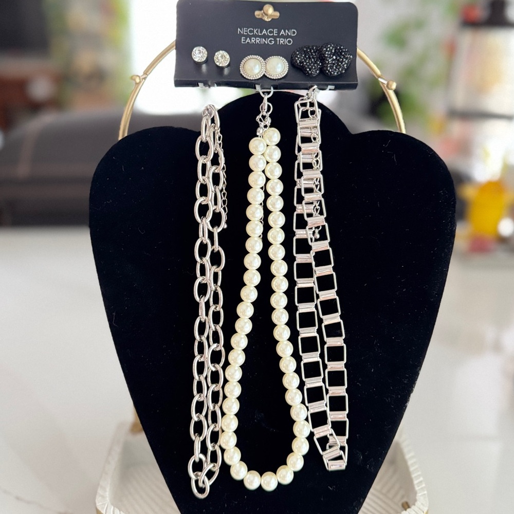 9 pcs Silver Chain Necklace and Earrings Set